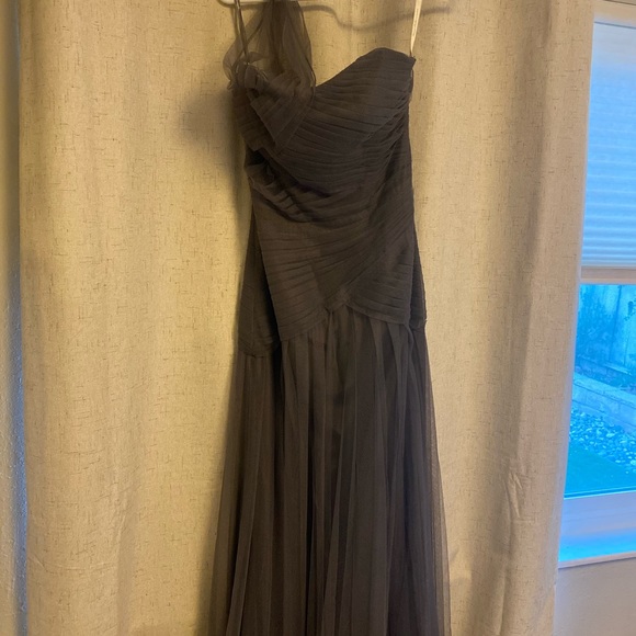 Monique Lhuillier Slate One-Shoulder Draped Tulle Gown Size 4 NWT $398 - Picture 3 of 3